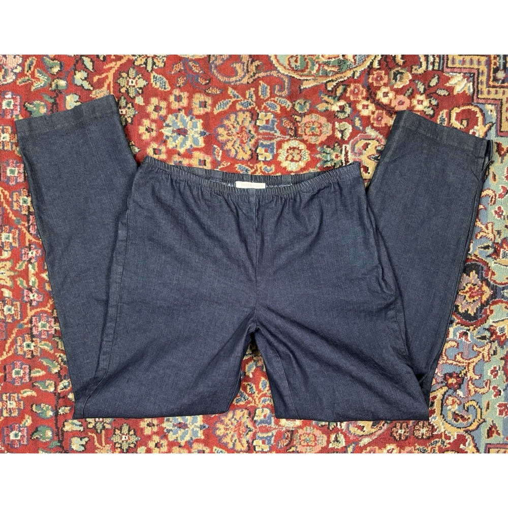 Eileen Fisher Pull On Denim Ankle Pants Organic Cotton Sz XS Blue